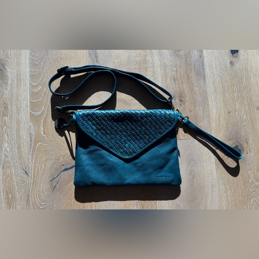 Used - Wanderers Travel Co Marseille Woven Leather Crossbody - Azzurra (teal)